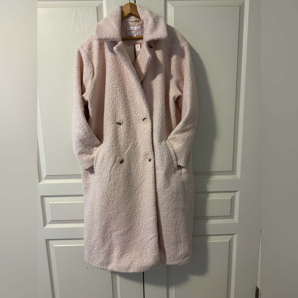 Joe Fresh pale pink teddy trench/pea coat 1X NWT